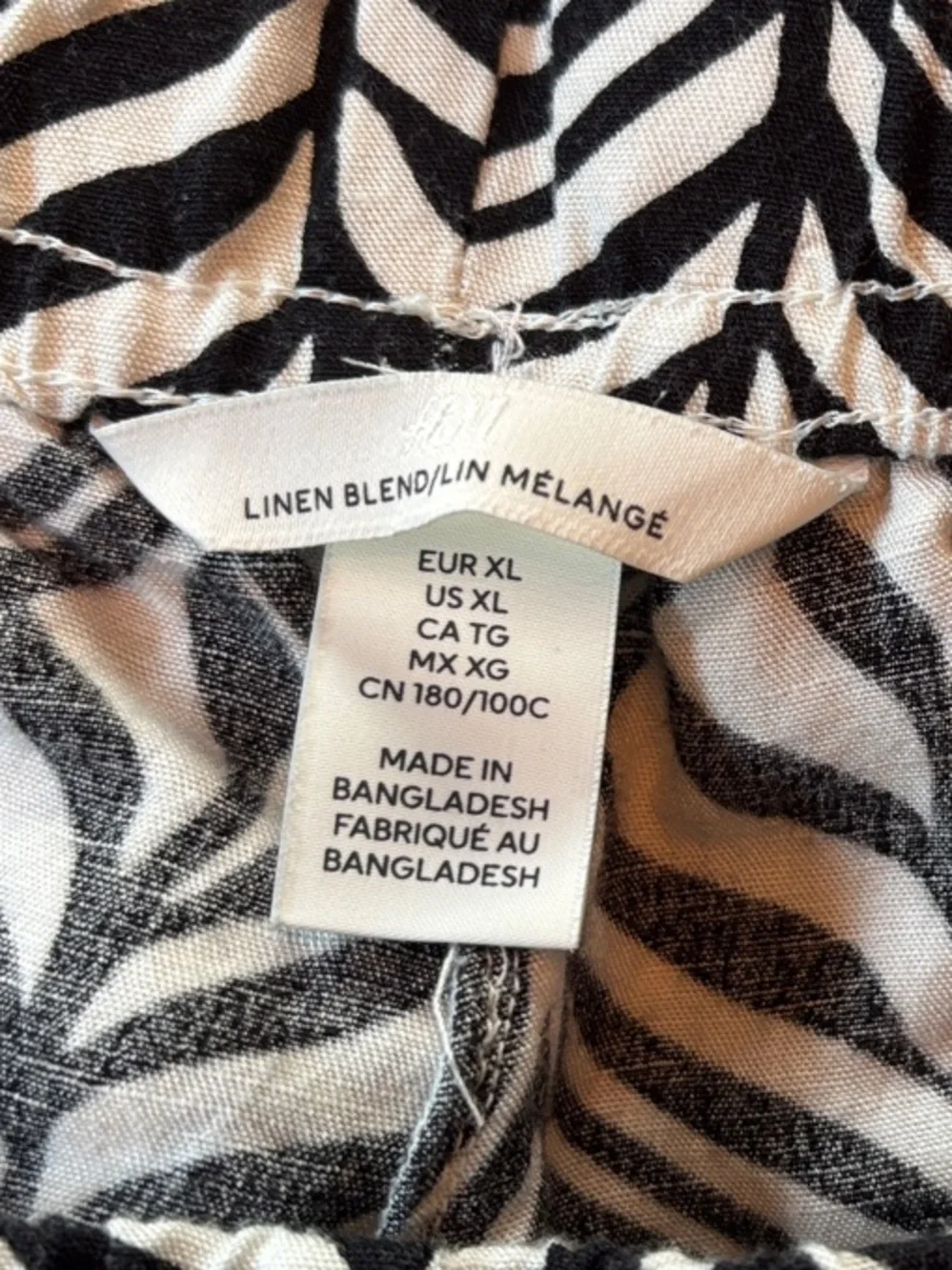H&M Black & Cream Wide-Leg Pants sz XL Vacation Boho